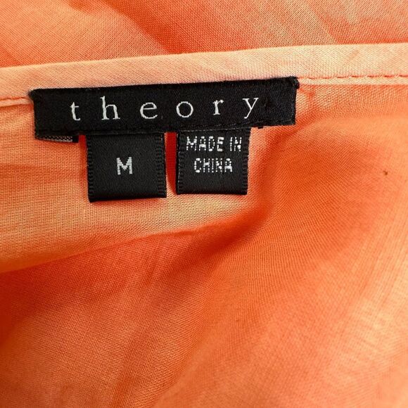 EUC Theory Women’s Ombre Orange Cotton Deep V Neck Semi Sheer Blouse Top- Size M - Picture 3 of 7